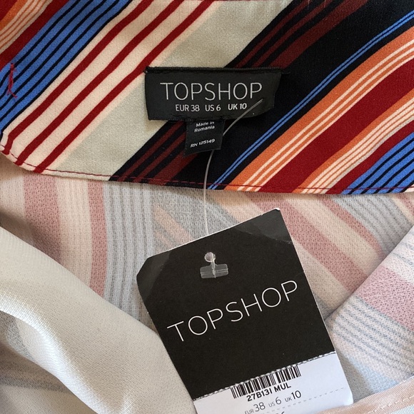 NWT Topshop Retro Vintage-look Multi Stripe Midi Skirt with Slit and Zipper - Picture 6 of 9